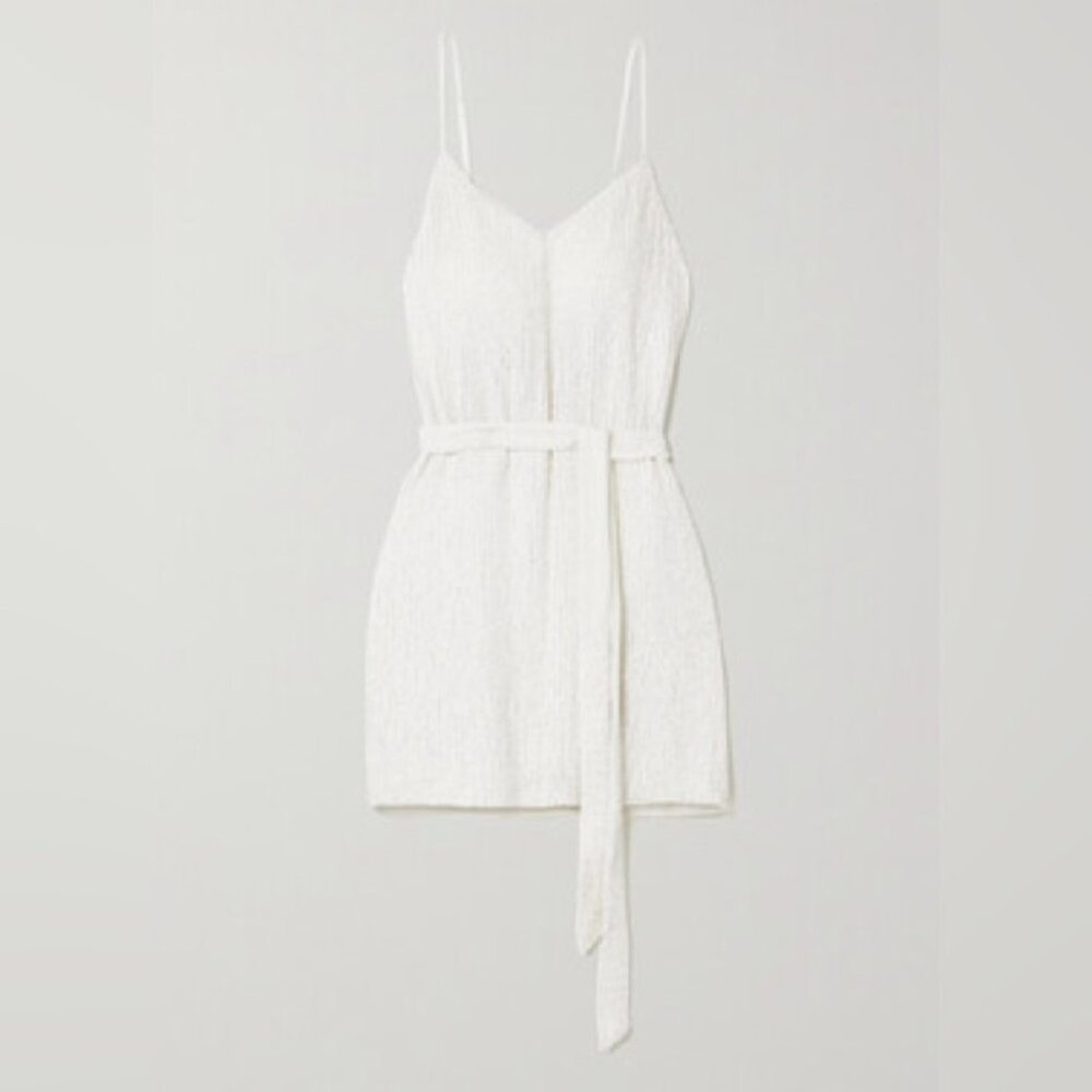 NWT Retrofete Claire White Dress Mini Belted Sequin Strappy Moonglow Bridal XS - Picture 6 of 9
